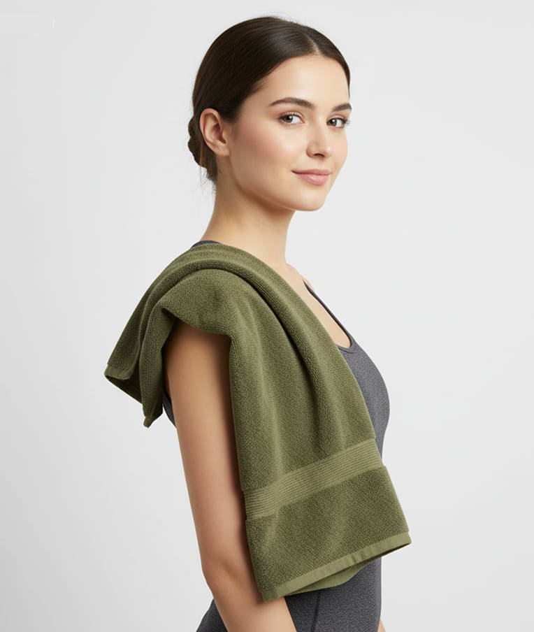 Cotton Gym Olive Color Towel - Image 5