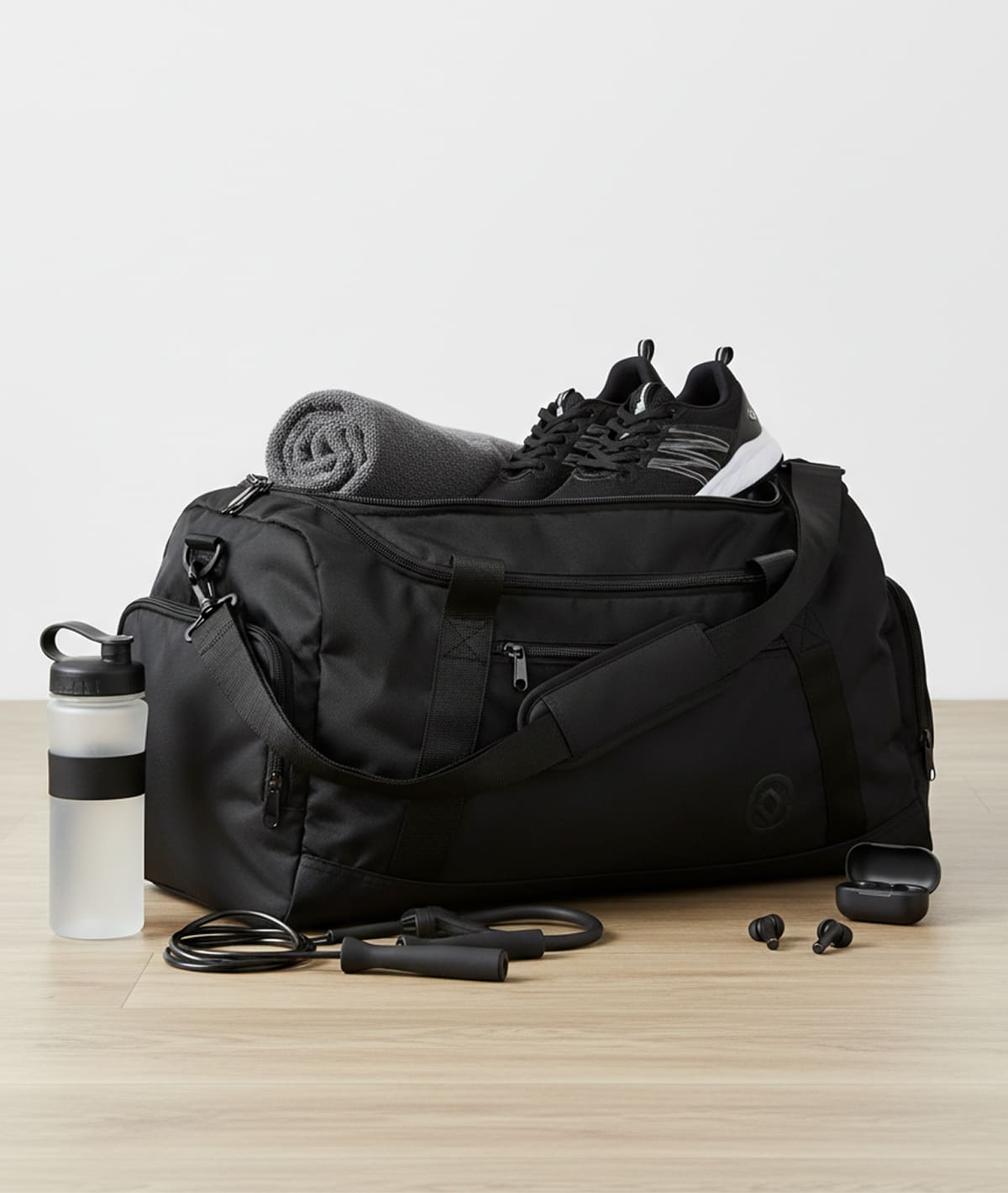 Unisex Black Duffle Bag with Shoe Compartment - Image 3