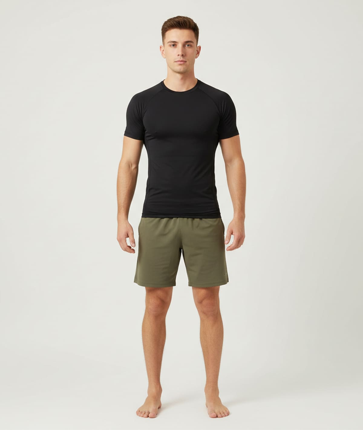 Men Solid Slim Fit Sports Olive Shorts - Image 2