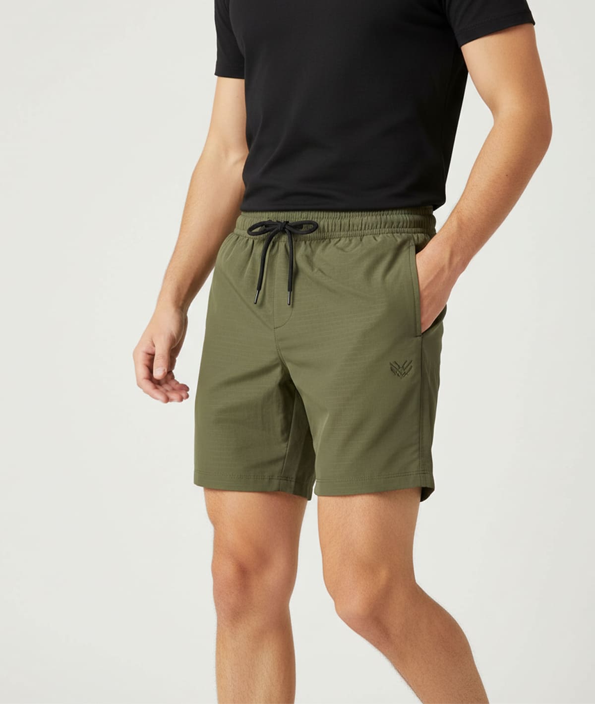 Men Solid Slim Fit Sports Olive Shorts - Image 3