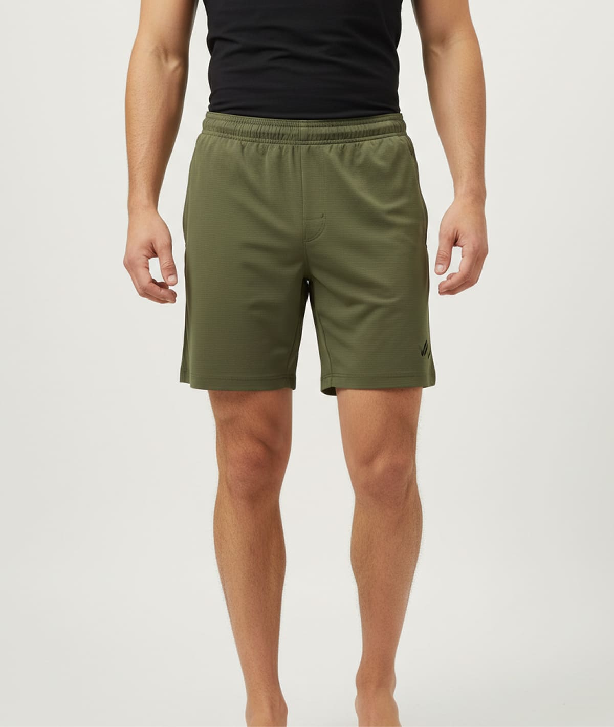 Men Solid Slim Fit Sports Olive Shorts