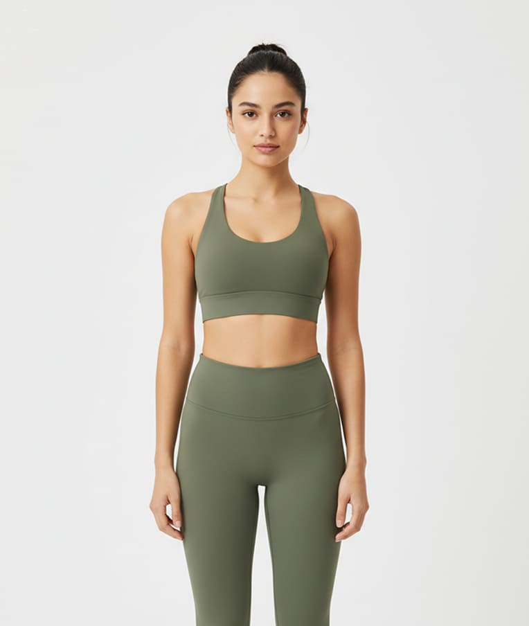 Women Solid Fit Olive Sports Bra - Image 2